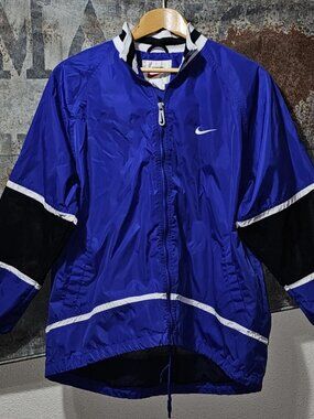 Vintage Nike M Navy Blue Full Zip Windbreaker White Tag Y2K Jacket Swoosh